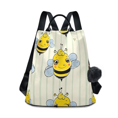 Mochila antirrobo para mujer Cute Bees con diseño de rayas para viajes y senderismo