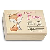 Holzkiste Geschenk zur Geburt Baby Holzbox Truhe Erinnerungsbox Erinnerungskiste individualisiert personalisierbar farbiger Druck Mädchen bedruckbar Geburtsdaten Name