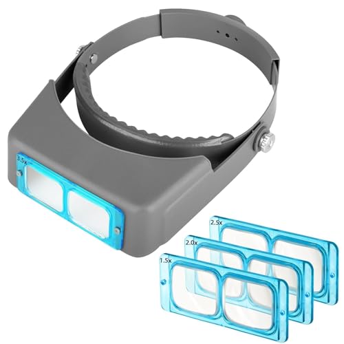 Head Mount Magnifier Headband Magnifier Professional Jeweler Loupe Hands-Free Reading Magnifier Magnifying Glasses with 4 Replaceable Lenses 1.5X,2.0X,2.5X,3.5X Magnification for Watch Repair, Crafts