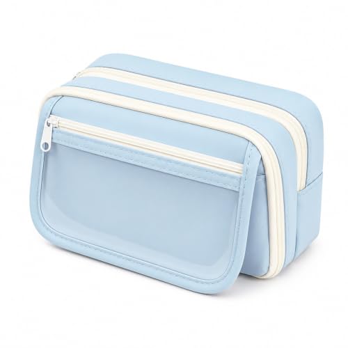 Image of Zibuyu Large Capacity Pencil Pouch for Girls & Boys, 9-Layer Pencil Case (Sky Blue) | Multipurpose Pouch for Stationery Items, Makeup, Accessories, with Clear Mesh Pockets, Blue