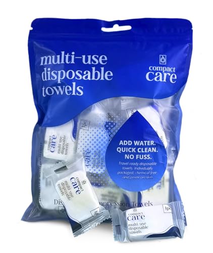 Compact Care Compressed Towels – Travel Towels for Cleaning, Camping, Gym, Hiking, Baby, Emergency Use – 100% Cotton, Chemical-Free, Expands with Water – Portable & Reusable (40 pcs)