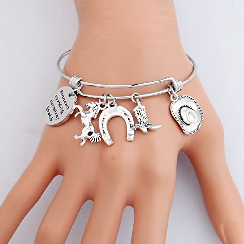 PLITI Horse Charm Bracelet Cowgirl Jewelry Horse Lover Equestrian Gift Horses Aren't My Whole Life They Make My Life Whole Horseshoe Charm Bangle4