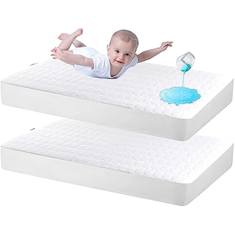 Bamuho Cotton Crib Mattress Protector, Waterproof Toddler Baby Mattress Pad Cover for Standard Crib Mattress, Duck Egg Pattern Quilted - 2 Pack 52" × 28" Cover
