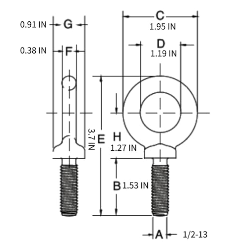 Image of HomelyNest Eye Bolts, 2Pcs Heavy Duty Lifting Shoulder 1 /2 inch-13 X 1-1 /2 inch