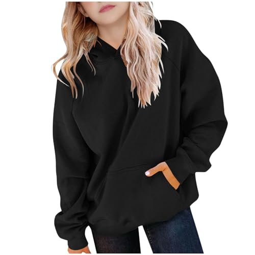 DDAPJ pyju Hoodies for Girls Fall Trendy Casual Raglan Long Sleeve Sweatshirts Basic Tops Loose Fleece Pullover with Pocket
