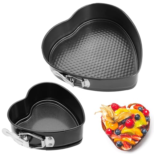 Heart Shape Cake Pan Set With Loose Base - 2 PCS (4 + 9) Springform Non-stick Baking Tin for Cheesecake (22×22×6.5+12×12×4.5)