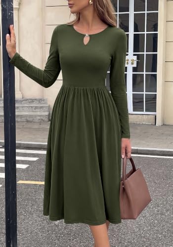 KIRUNDO Women's Midi Empire Waist Long Sleeve A-Line Dress (Various) - image 5
