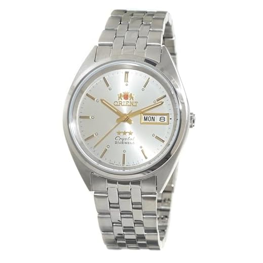 Orient #FAB0000AW Relógio automático masculino 3 estrelas de aço inoxidável com mostrador prateado, Prata, Relógio automático