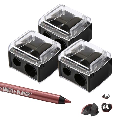 YAZWUR Temperamatite di Bellezza, 3 pezzi, Design portatile e compatto, Universale per Matite Cosmetiche (Eyeliner, Matita Sopracciglia, Matita Labbra), Temperino Doppio 2-in-1 (Nero)