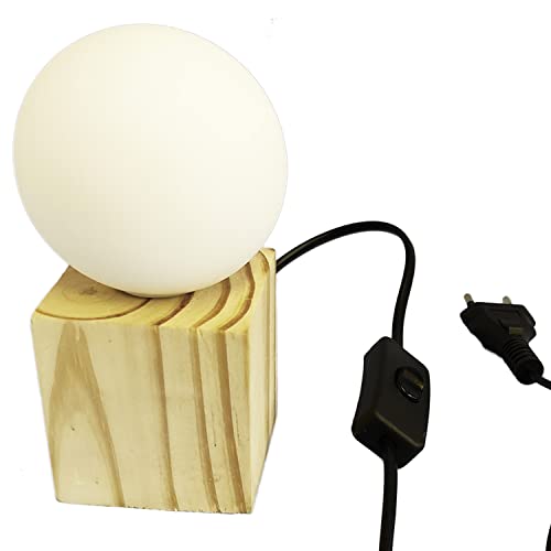 Abajur Rústico Madeira com Globo de vidro Luminária de mesa