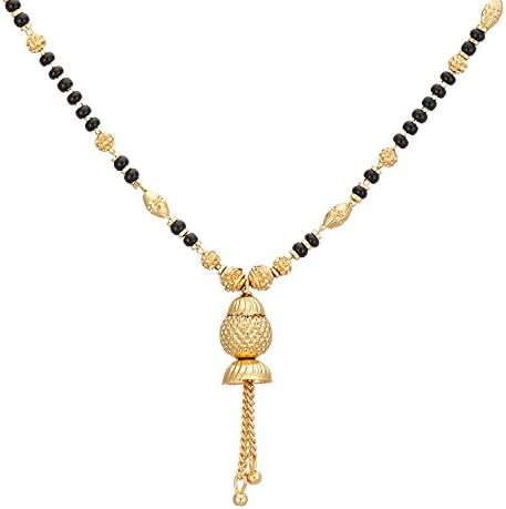 Zeneme Mangalsutra Gold Plated Traditional with Black Beads for Women.