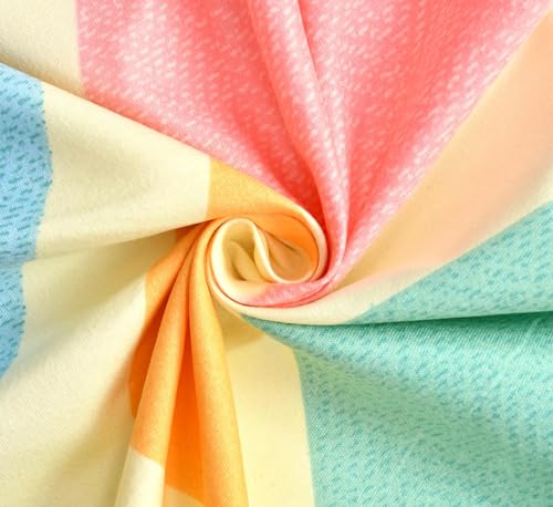 Image of KAWI Elastic Fitted Bedsheet 200 TC Stripe Double Bed Queen Size (60 inchX78 inchX8 inch)- Yellow&Peach Color