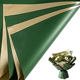 LeZakaa 20 Sheets Christmas Flower Wrapping Paper, Retro Green and Gold Design Waterproof Reversible Floral Bouquet Paper, for Valentines, Mothers Day, Party, Birthday, Wedding, Baby Shower