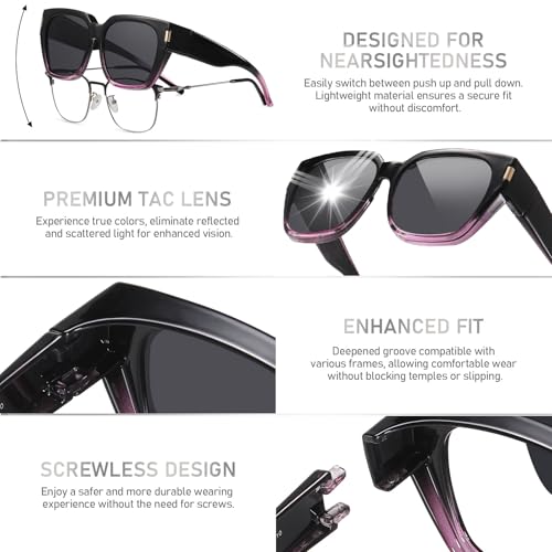 Image of HAOLOTA Polarized Fit Over Glasses Sunglasses for Women Men Trendy Square Wrap Around Shades UV Protection