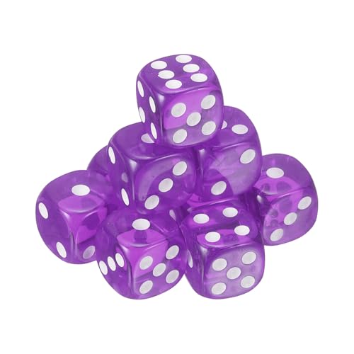 sourcing map 10Pcs 6 Sided Acrylic Dice, 16mm/0.63" Rounded Corner Translucent Colored D6 Game Dice for Theme Party Fun Table Board Games, Purple