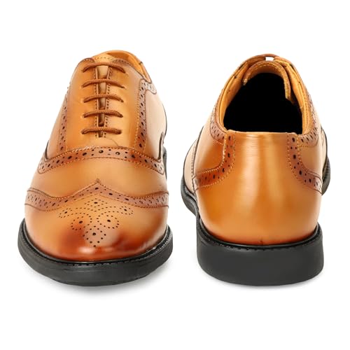 Image of Leatherful Genuine Leather Brogue Shoes for Men | TPR Sole & Nappa Leather Lining | Classic Dress Footwear New