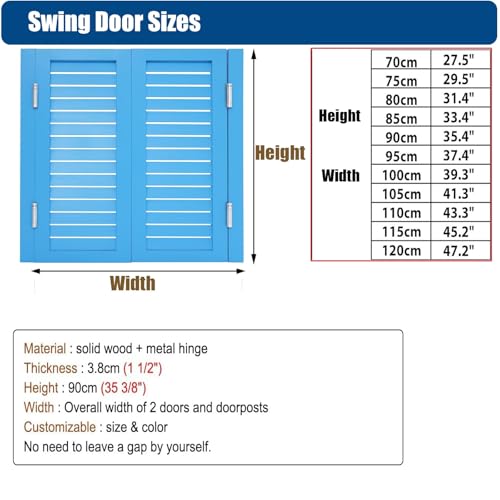 Image of Solid Wood Cafe Swinging Doors - Indoor Louvered Saloon Swing Door with Metal Hinges for Kitchen /Bedroom /Partition(White,85x90cm)