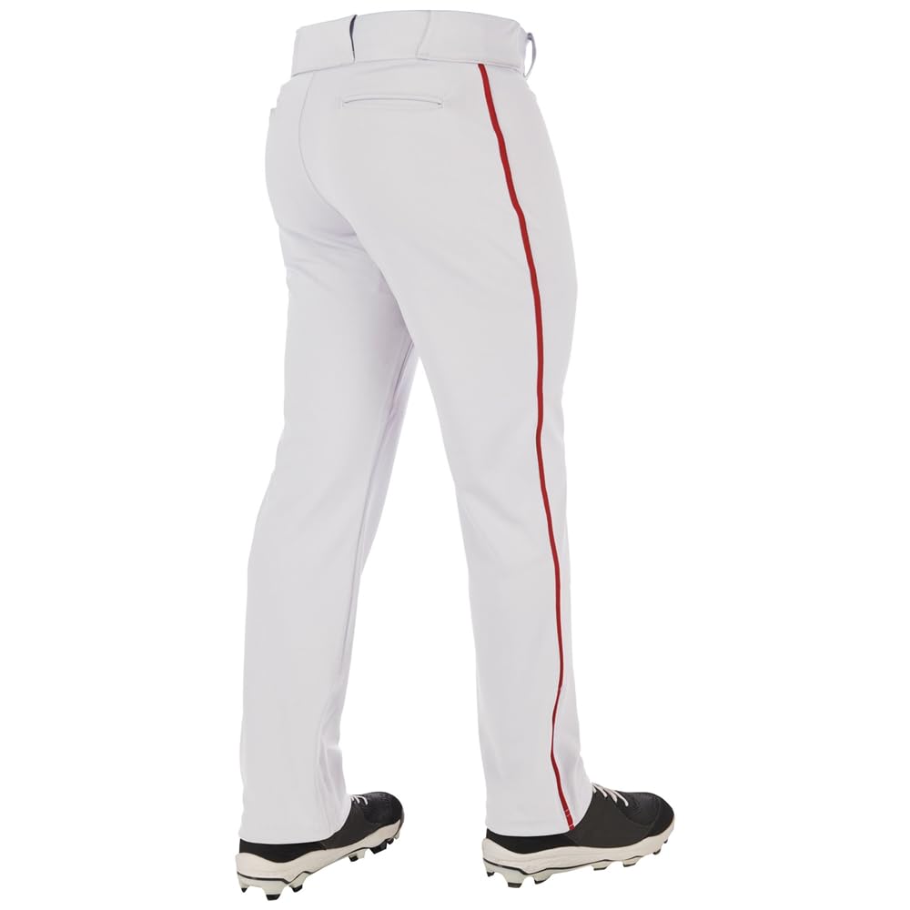 League Outfitters Triple Crown 2.0 Open Botttom Baseball Pants with Braid - White, Scarlet - M