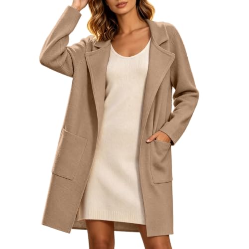 GOSEAGOTOFUN Long Cardigans for Women Dressy Lightweight Cardigan Long Sleeve Open Front Jacket Fall Winter Casual Outerwear 01-Khaki Small - image 2