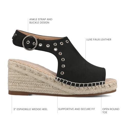 Journee Womens cushioned footbed Crisie Wedge Heel Sandals Espadrille Ankle Buckle Faux Leather Open Toe 3-4 Inch Heel3
