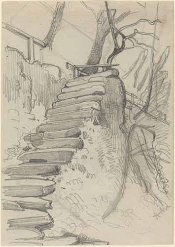 Affiche Toile Vol de marches de pierre dans un jardin par Adolph Menzel Art Portrait 60x90cm