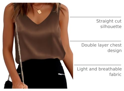Image of Ekouaer Womens Silk Satin Tank Tops V Neck Casual Cami Sleeveless Camisole Blouses Summer Basic Tank Shirt
