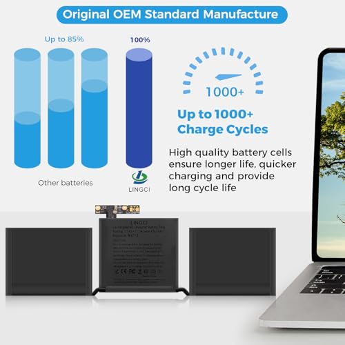 Image of A1708 Battery, A2171 A1713 A2159 A2289 A2338 Replacement for MacBook Pro 13 Inch A1708 (Late 2016, Mid 2017 Years) (Upgraded High Performance 54.5Wh 11.4V 4781mAh Li-Polymer)