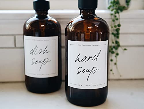 Chaumiere Vintage Farmhouse Soap labels for bottles waterproof Stickers Hand soap Dish soap Shampoo Body wash Labels for Amber Glass & Plastic Bottles - Kitchen Bathroom Mix Pack 6 Pieces 3x3inch