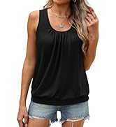 WIHOLL Women's Summer Tank Tops Loose Fit Pleated Scoop Neck Shirts Casual Sleeveless Tops Banded...