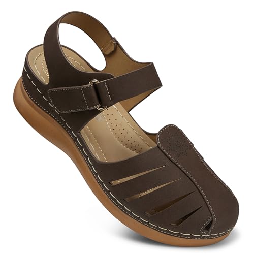 Image of SHIBEVER Women Comfortable Flat Sandals: Closed Toe Dressy Summer Sandal | Fisherman Comfortable for 8+ Hours Walking - No Ankle Rubs for All-day Commutes Lightweight Casual Outdoor Shoes