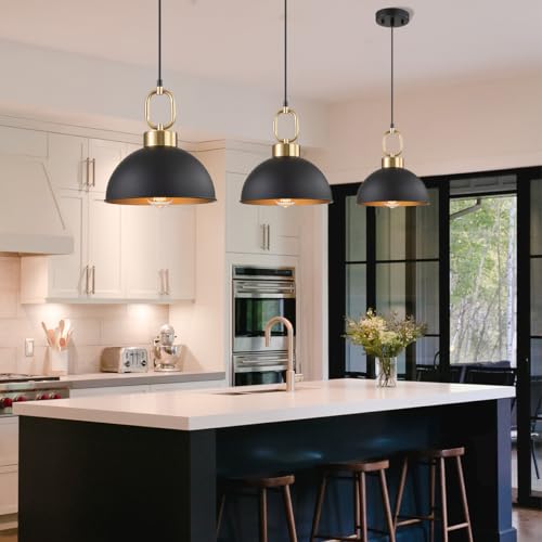 Image of 2 Pack Black Pendant Lights Kitchen Island, 10.2'' Dome Pendant Lighting