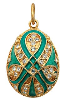 Pendentif style œuf Fabergé en argent guilloché de Saint-Pétersbourg avec chaîne