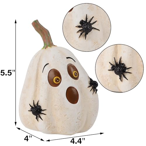 Prsildan-Halloween-Pumpkin-Decoration-Indoor-with-Black-Spider-White-Ghostly-Face-Halloween-Table-Decor-Resin-Cute-Pumpkin-Ornament-for-Tabletop-Home-Office-Desk-Decorative-Figurines Prsildan Halloween Pumpkin Decoration Indoor with Black Spider White Ghostly Face Halloween Table Decor Resin Cute Pumpkin Ornament for Tabletop Home Office Desk Decorative Figurines