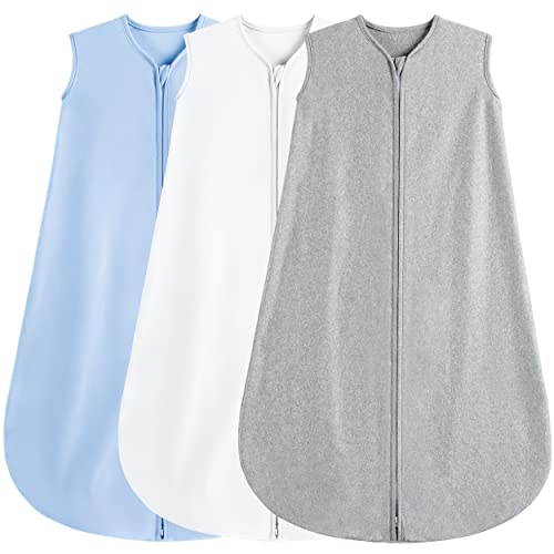 Image of BSTOPPT 3 Pack Baby Sleep Sack 6-12 Months 100% Rayon Cotton Baby Sleeping Bag 2-Way Zipper Toddler Wearable Blankets Comfy Stretchy Thin Sleep Sacks TOG 0.3