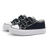 Picture of Boys and Girls Canvas Shoes Dual Adjustable Hook and Loop Classic Low Top Kids Sneakers Black