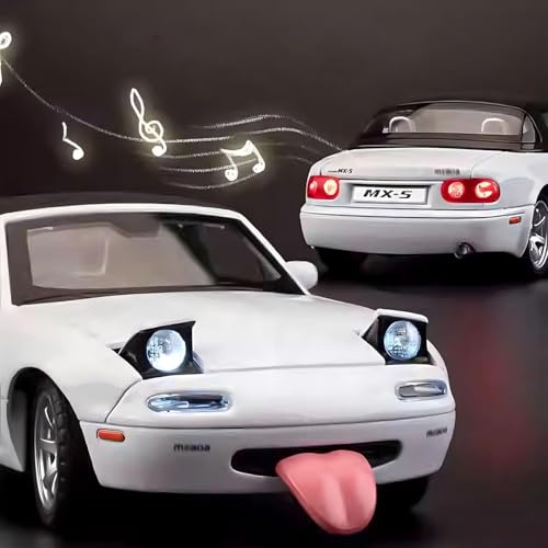 Image of 1:32 Mazda Miata MX-5 Alloy Model Car, Toy Car with Pullback, Removable Top, Blinking Lights, Toy Car with Sound and Bright Lights, Collectible Grade Gift for Kids (1:32 Mazda Miata MX-5(White Color))