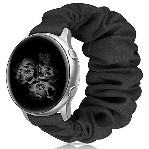20mm 22mm Scrunchies Watch Bands, Elastic Replacement Bands for Samsung Galaxy Watch 4 5 Pro 6 7 Classic Galaxy Active 1 2 40mm 44mm for Women Bla-S