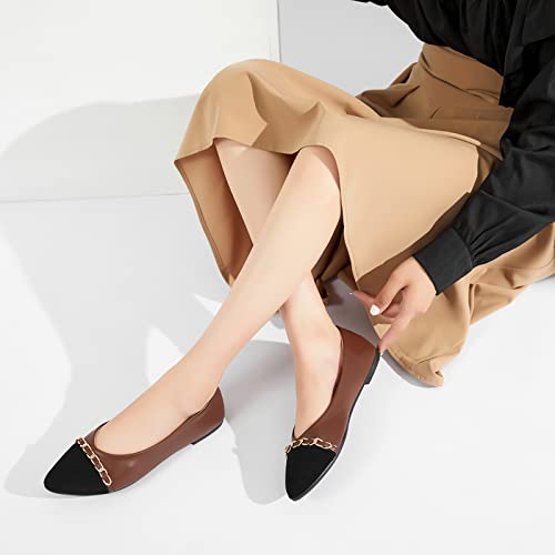 Image of BABUDOG Women's Black Flats Shoes,White Dress Shoes for Women,Crimping Faux Suede Ballet Flats Comfortable