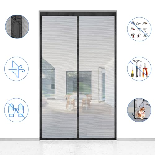 Fliegengitter Balkontür Magnet, 110 * 210cm Stärkere Magneten Fliegengitter Tür,3.8cm Breites Klettband, Fliegengittertüren Ohne Bohren, Insektenschutz Balkontür, Für Balkontür/Terrassentür, Schwarz