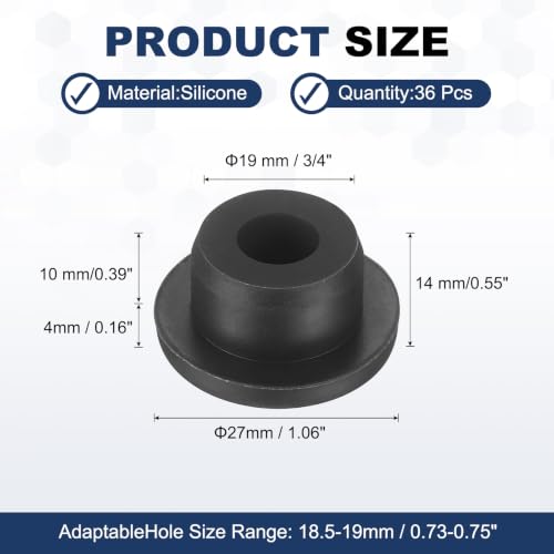 Image of MECCANIXITY 36pcs T-Shaped Silicone Plugs 19mm 3 /4 Inch Dia Snap in Plug Hole Seal Cover Round Rubber Stopper for 18.5-19mm Holes Kitchen Rubber Bulkheads Waterproof Sealing, Black