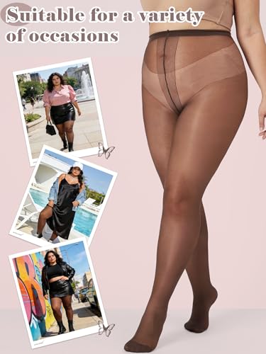 Image of Plus Size Sheer Black Tights for Women T-Crotch 20D Ultra Thin Pantyhose High Waist Stockings 2 Pairs