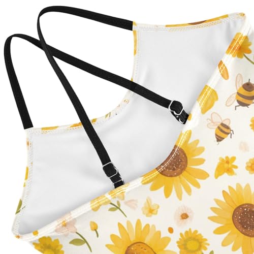 Sunflowers Honey Bees Gnomes Kids Girls 1 Piece Swim Suit Summer Swimwear with Adjustable Straps Quick Dry4