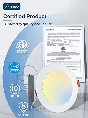 image for Amico 12 Pack 6 Inch 5CCT Ultra-Thin LED Recessed Ceiling Light with J