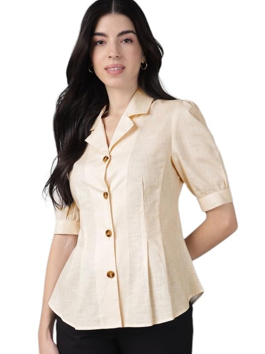 Image of Hancock Women Solid Lapel Collar Regular Fit Formal Shirt