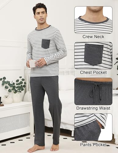 Mens Pajamas Set Stripe Cotton Pajamas for Men with Pockets Soft Loungewear Long Sleeve and Pants Pjs Sets4