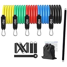 Pilates Bar with Resistance Band Height and Resistance Adjustable Strength Training Expander Portable Home Workout