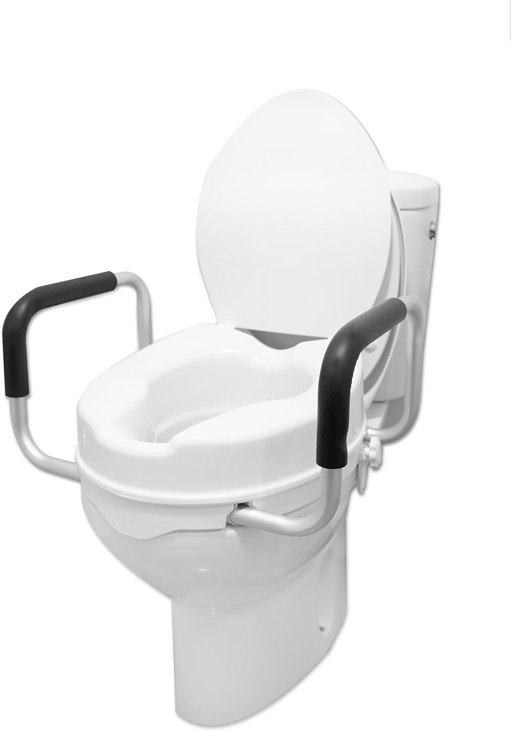 PEPE Mobility Rialzo WC per Anziani con Braccioli e Coperchio (10 cm Altezza), Alzawater per Protesi Anca, Rialzo per WC Disabili, Universale, Bianco
