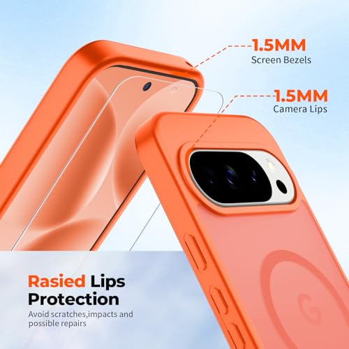 Image of SUPFINE Magnetic for Google Pixel 10 Pro XL Case with Screen Protector, (Built-in Magnets) ((Military Grade Drop Protection) Slim Translucent Shockproof Phone Case,Orange