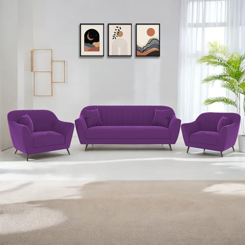 Image of Atticus 3+1+1 Seater Sofa Set for Living Room (Purple Colour) Premium Fabric Sofa