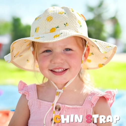Image of HONGTEYA Baby Sun Hat Toddler Girl Beach Hat Sun Protection Adjustable Outdoor Summer Wide Brim Bucket Hat for Infant Kids